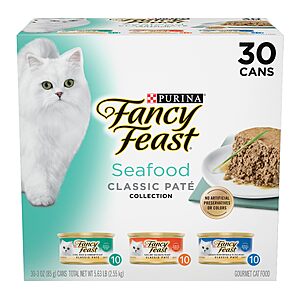 Purina Fancy Feast Seafood Classic Pate Variety Pack, 3 oz Cans, 30-Pack S&S 5% $20.02 with 10% $18.61