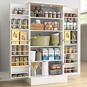 $89.09* | 47" Kepptory Pantry Storage Cabinet w/ Doors & Adjustable Shelves (White) at Amazon