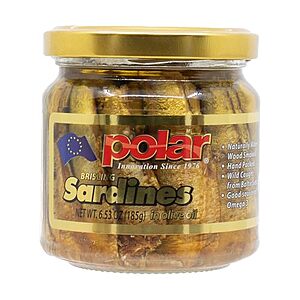 $6.14 | 6.5-Oz MW Polar Naturally Alder Wood Smoked Brisling Sardines in Olive Oil at Amazon
