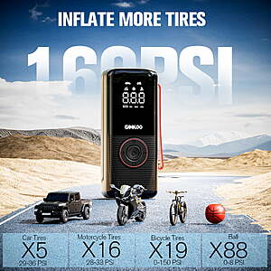 $27 FS WALMART+ by GOOLOO - Tire Inflator Portable Air Compressor, 160PSI Cordless Air Pump for Car Tires with 7500mAh Battery, Auto Shut-Off Gauge, LED Light