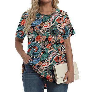 $12.69-$13.69 FS WMT+ or at $35 Fantaslook  Womens Tunic Tops Short Sleeve Casual  Dressy Blouses sizes M-5XL