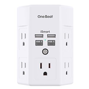 One Beat Surge Protector Wall Outlet Extender,3-Sided Outlet Splitter 1680J | 5 Outlets & 4 USB Ports (2 USB-C),Multi Plug Outlet Adapter $9.98