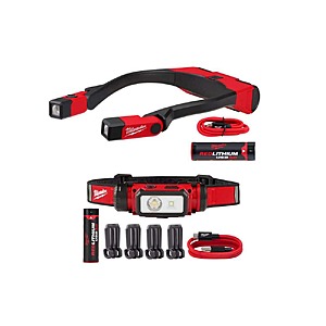 $99, FS, Milwaukee 400 Lumens LED REDLITHIUM Rechargeable Neck Light with 600 Lumens LED REDLITHIUM Hard Hat Headlamp