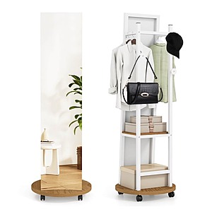 Costway 360° Swivel Full Length Mirror w/ Coat Rack $76 + Free Shipping
