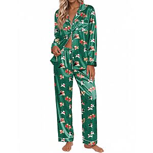 Ekouaer Silk Satin Pajamas for Womens Button Up Long Sleeve Pjs Lounge Set $11.99