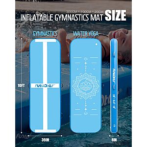 FunWater 10ft Dual-Sided Inflatable Gymnastics Mat Tumble Track 8in Thick Connector Tape/Non-stretch strap $89.99
