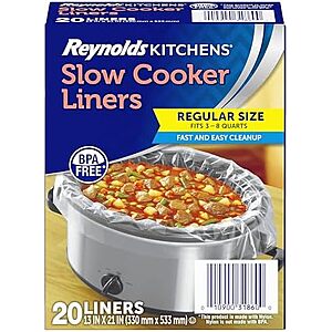 [SnS, AC] $6.49 | 20-Pack Reynolds Kitchens Slow Cooker Liners, Regular Size, Fits 3-8 Quarts at Amazon