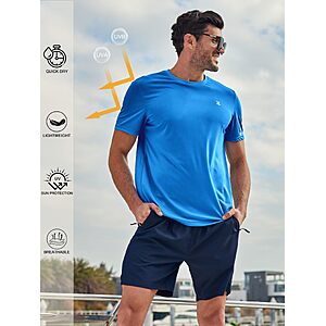 Swim T-Shirts for Men UPF 50+ Sun Protection Rash Guard, Fast Dry Moisture Wicking for Athletic Activities & Fishing $6.99