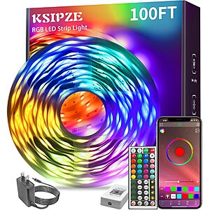 KSIPZE 100ft Led Strip Lights RGB Music Sync Color Changing Led Lights with Smart App Control Remote Led Lights for Bedroom Room Lighting Flexible Home Décor $9.98