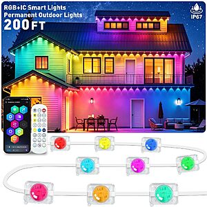 LADIKAKA 200FT Permanent Outdoor Lights,RGB+IC App ControlRemote, IP67 Waterproof Lighting,Outdoor Lights for Chasing Lights,Garden Decor,House,Party,Holiday,Smart $68.99