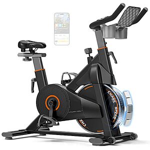 CURSOR FITNESS Magnetic Resistance Stationary Exercise Bike w/ Bluetooth App Connectivity (Black/Orange) $135 + Free Shipping