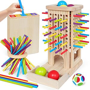 ROOCHKD Wooden Montessori Color & Shape Sorting Tower Toy $7.99 + Free Shipping w/ Prime or on $35+