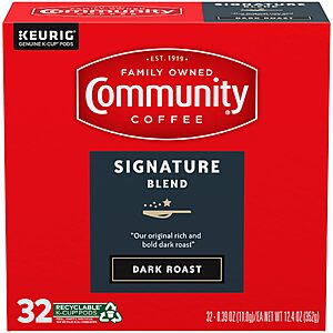 $11.89 or less S&S Q: Community Coffee Signature Blend Dark Roast Single Serve Keurig K-Cup Pods 32 ct Box