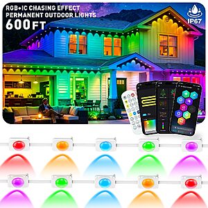 LITSOUL 600FT Permanent Outdoor Lights for House RGB+IC, Chasing Effect Smart RGB+IC Eave LED Lighting with 16 Million Colors, Waterproof Outdoor Strip Lights $139.99