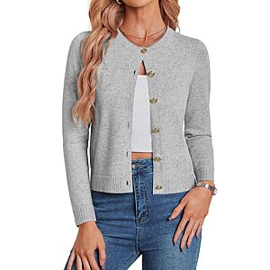 GRACE KARIN Womens Cropped Cardigan Sweater Wool Button Up Sweaters, Grey $12.49 AC