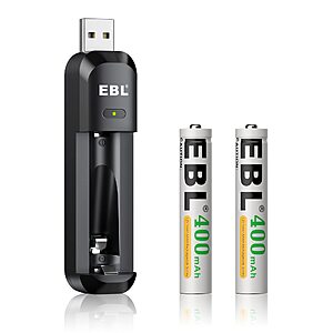 EBL Rechargeable AAAA Batteries 2 Counts 400mAh with Smart AAAA Battery Charger - High Capacity Ni-MH 1.2V 1200 Cycles Surface Stylus Pen $9.99