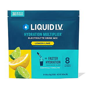 $20.98 Sams Club Liquid I.V. Hydration Multiplier Electrolyte Powder, Lemon Lime, 30 pk.