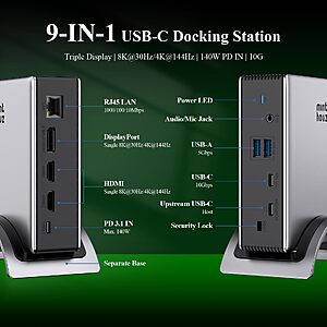 Minthouz Laptop Docking Station, 9in1 Dock with Detachable USBC Hub | 3 Display USB C Dock 2 DP&HDMI,140W PD Charger,2*3.0 USB-A,10Gbps,Gigabit Ethernet,Audio/Mic $44.71