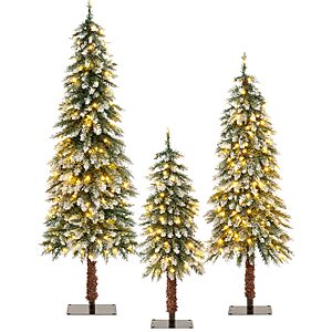 HAPPYGRILL Set of 3 Snow Flocked Artificial Christmas Trees, 3' 4' 5' Pre-lit Xmas Trees with Warm White LED Lights $114.99