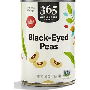 365 by Whole Foods Market, Blackeye Peas No Salt Added, 15.5 oz for 73 cents/can @ Amazon subscribe & save