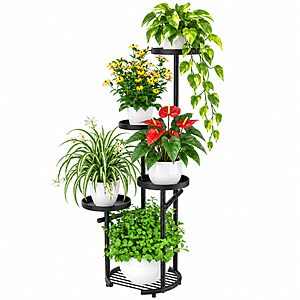 TOSKING Tall 5-Tier (37.7 Inch) Round Metal Corner Plant Stand Indoor, Anti-Tip, Black $23.39
