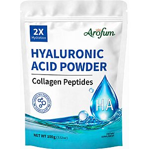 100g Arofum Hyaluronic Acid Powder w/ Marine Collagen Peptides for DIY Skincare (3.52-Oz) $7.99 w/ S&S + Free Shipping w/ Prime or on $35+