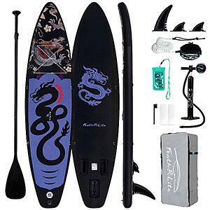 11' FunWater Inflatable Stand Up Paddle Board w/ Paddle, Pump, Backpack & Accessories (Black/Purple or Red Dragon) $82.99 + Free Shipping