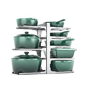 MUDEELA 8-Tier Adjustable Pots & Pans Organizer Rack (Silver) $17.99 + Free Shipping w/ Prime or on $35+