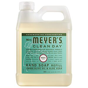 $7.30 or less AMZ S&S MRS. MEYER'S CLEAN DAY Liquid Hand Soap Refill, Basil, 33 fl oz
