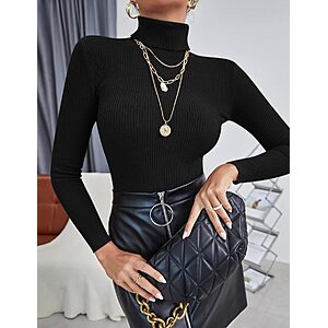 Women Ribbed Turtleneck Tops Long Sleeve Thermal Shirts Slim Fit Sweater $7.99