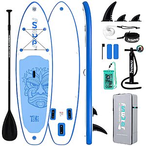 10'6" FunWater Inflatable Stand Up Paddle Board w/ Paddle, Pump, Backpack & Accessories (Light Blue Tiki) $75.99 w/ S&S + Free Shipping