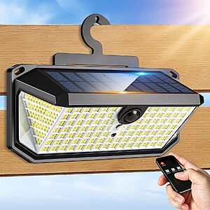 LUHLEE Solar Motion Sensor Outdoor Light w/ Hook & Remote (Black) $14.50 + Free Shipping w/ Prime or on $35+