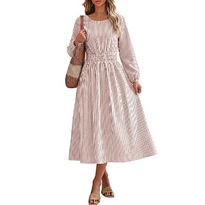 ANRABESS Women's Striped High Waist Midi Dress w/ Pockets $17.99 + Free Shipping