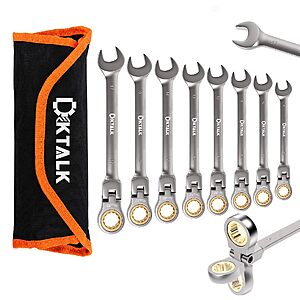 DikTalk 8PCS Flex Head Ratcheting Wrench Set, Metric 8-17 mm, 72-Tooth CR-V Steel with Rolling Pouch for Automotive Repair & Mechanics