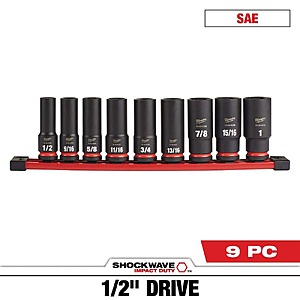$39.97 Milwaukee SHOCKWAVE Impact Duty 1/2 in. Drive SAE/Metric Deep Well Impact Socket Set (9-Piece)