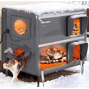 Pawtners 2-Story Extra Large Heated Outdoor Cat House for Outside Feral Cats $84.99 AC