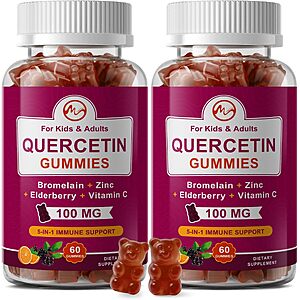 PRIME: M inch Quercetin Gummies with Bromelain, Elderberry, Zinc and Vitamin C - Chewable Quercetin 100mg Supplement 2-Pack $11.19 AC and Subscribe and Save