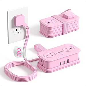 SMALLRT Pink 2 Pcs 3.3FT Travel Power Strip and Extension Cord with 4 AC Outlets $18.99 AC