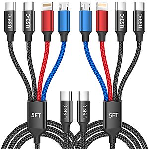 PRIME DEAL $5 ac : USB C 4 in 1 Charging Cable, Charging Cords for Multiple Devices, 2Pack 5FT