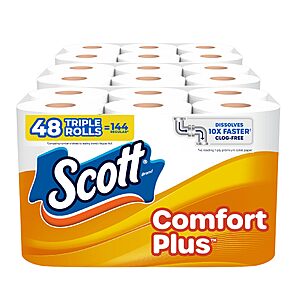 $16.75 S&S Clip Q Scott ComfortPlus Toilet Paper, 48 Triple = 144 Reg Rolls, 231 Sheets per Roll, Septic-Safe, 1-Ply Toilet Tissue + one other option