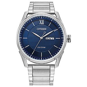 Citizen Men's Classic Eco-Drive Watch with 3-Hand Day and Date, Stainless/ Blue Dial $176.14