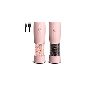 Ultrean Electric Salt and Pepper Grinder Set, USB-C Rechargeable, Salt and Pepper Shakers Spice Mill with 6 Adjustable Coarseness LED Light Larger Capacity $14.99
