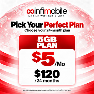 24-Month Infimobile Prepaid Phone Plan w/ 5GB Data $120