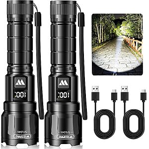 [Prime] 2-Pack WdtPro Rechargeable LED Tactical Flashlights w/ LCD Battery Display (Zoomable) $10.49 + Free Shipping