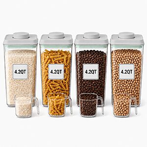 USYOGO POP Airtight Flour-Rice Food-Storage Container - 4L/4.2Qt Jar with Lid(4Pc) and 3.3Oz Scoop(4Pc) | BPA-Free $26.49