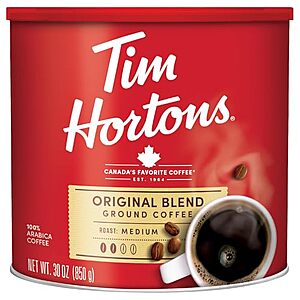 $16.09 | 30-Oz Tim Hortons Original Blend 100% Arabica Ground Coffee Can at Amazon
