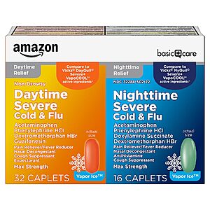 48-Count Amazon Basic Care Vapor Ice Maximum Strength Day & Nighttime Severe Cold & Flu Relief Caplets $7.68 w/ S&S + Free Shipping w/ Prime or on $35+