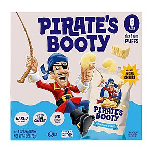 6-Pack 1-Oz Pirate's Booty Aged White Cheddar Baked Cheese Puffs $4.19 w/ S&S + Free Shipping w/ Prime or on $35+