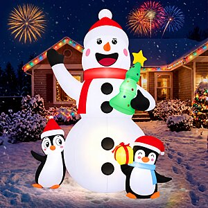 Firstness 6ft Christmas Inflatables, Snowman Penguin Christmas Tree Gift Box with LED Lights $26.79
