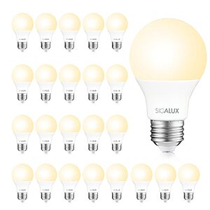 24-Pack Sigalux A19 LED Light Bulbs 60W Equivalent 2700K Soft White (E26 Base) $10.08 + Free Shipping w/ Prime or on $35+